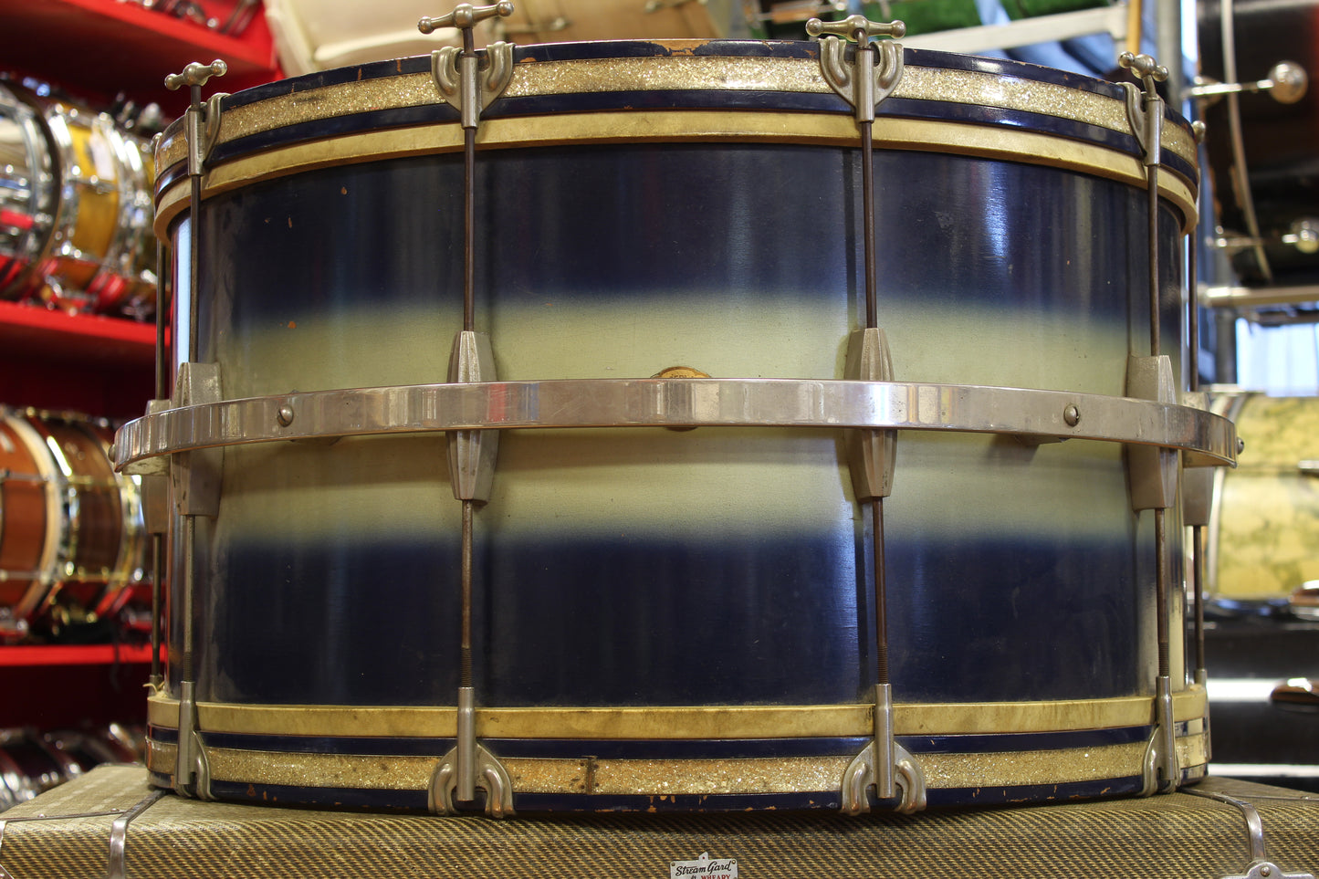 1930's Slingerland 14"x26" Radioking Bass Drum in Blue & Silver Duco
