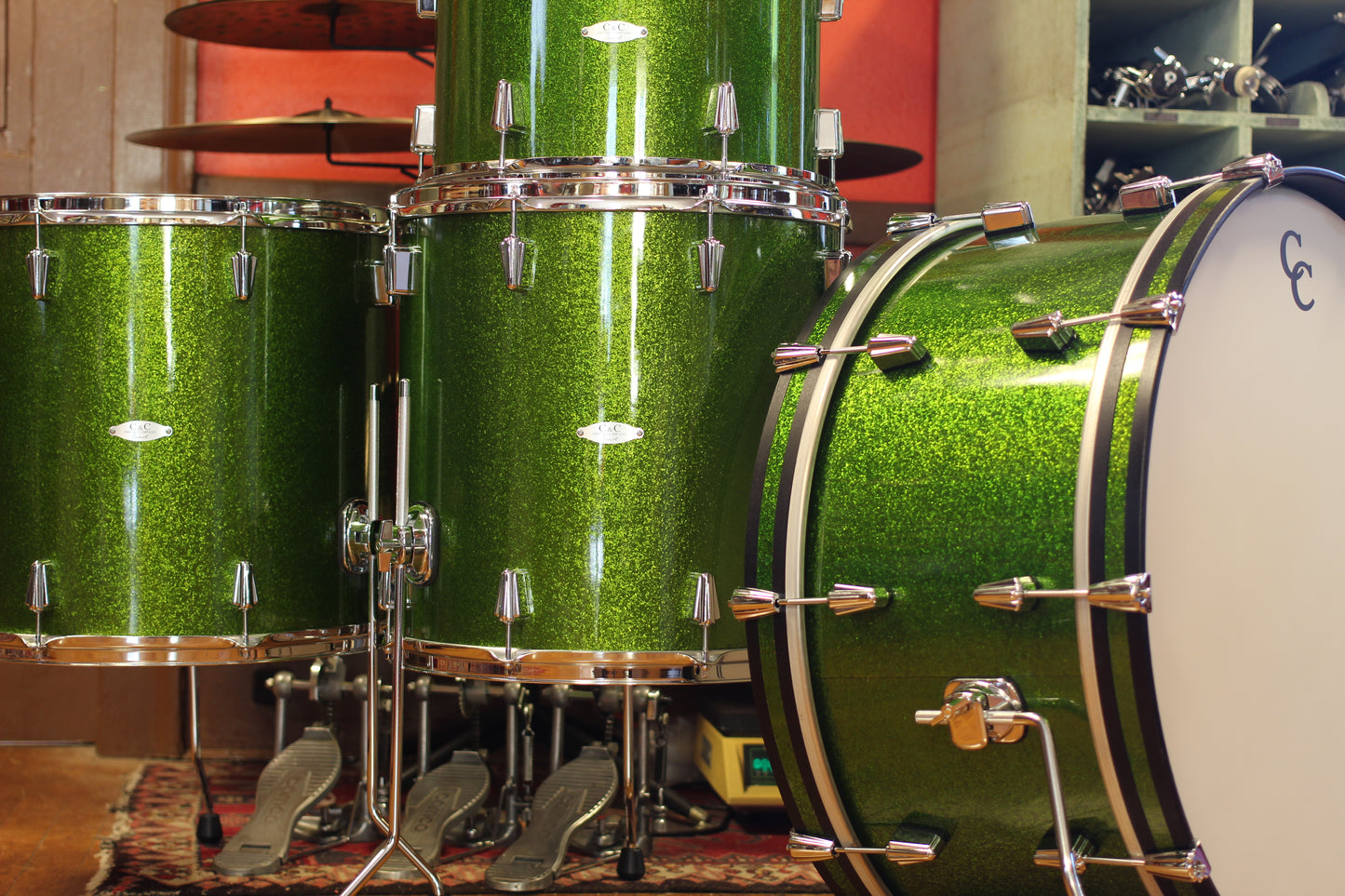 Used - C&C Drum Co. 12th & Vine in Kermit Green Sparkle 12x26 16x18 16x16 10x14