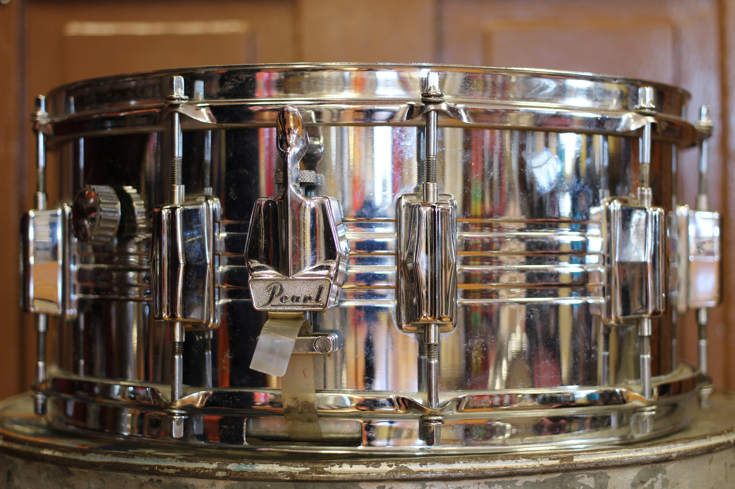 1970's Pearl "B4514L" Chrome over Brass 6.5"x14" Snare Drum