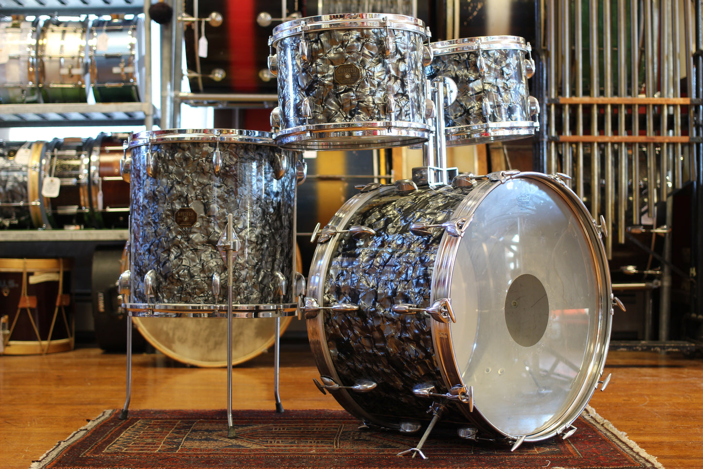 1970's Gretsch 'Blackhawk' in Black Diamond Pearl 14x22 16x16 9x13 8x12