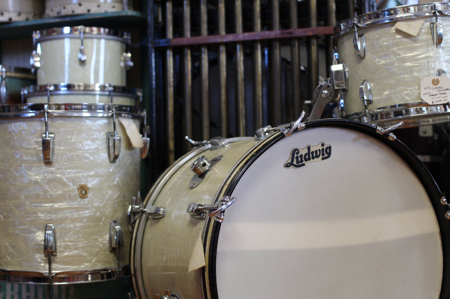 1964 Ludwig Downbeat in White Marine Pearl 14x20 14x14 8x12