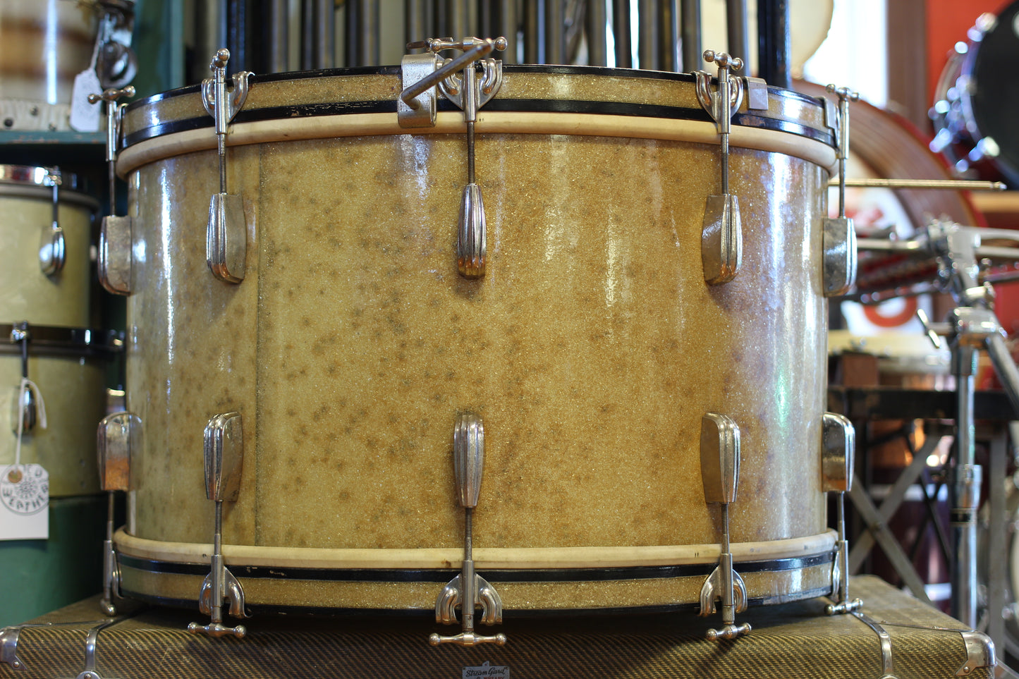 1940's Slingerland Radioking 'Buddy Schutz' Sparkling Silver Pearl 14x24 16x16 9x13 7x14