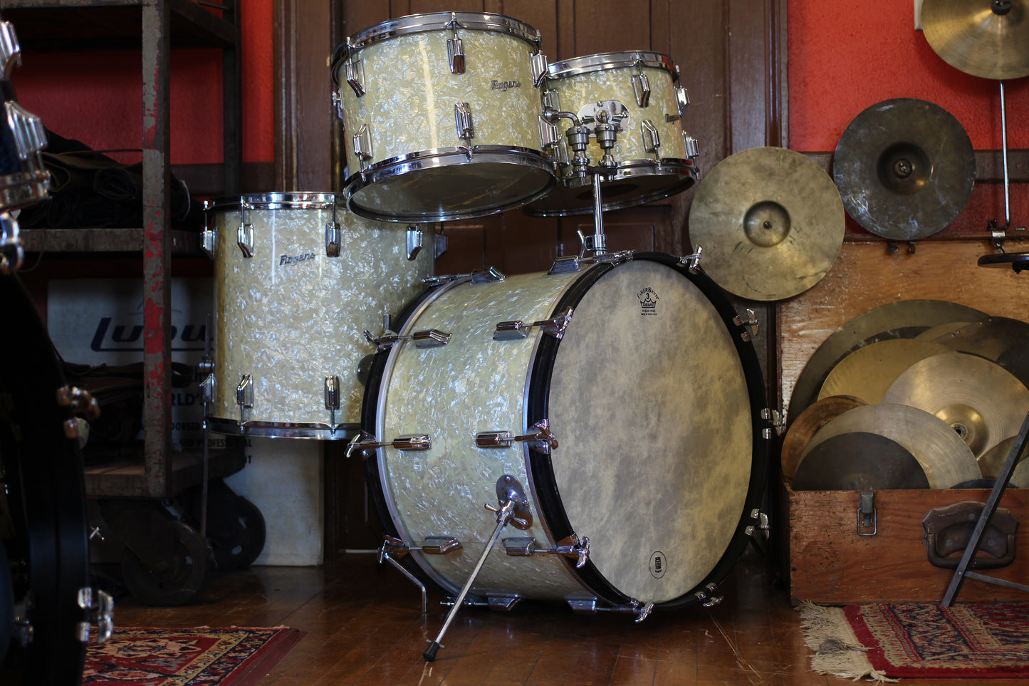 1970's Rogers Londoner in White Marine Pearl 14x22 16x16 9x13 8x12