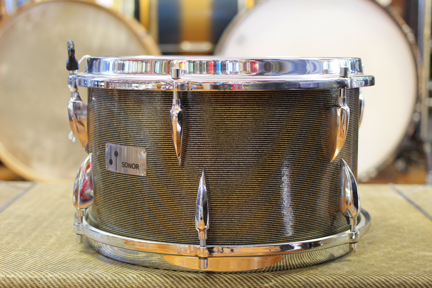 1960's Sonor Chicago Star Outfit in Black & Silver Striped Glitter 14x20 14x16 8x13