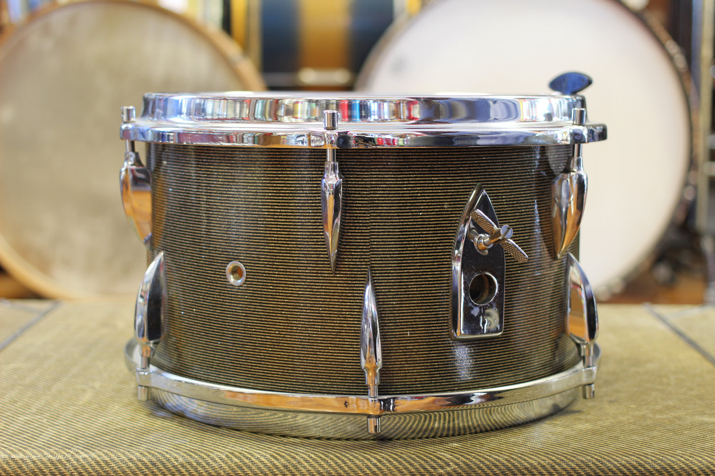 1960's Sonor Chicago Star Outfit in Black & Silver Striped Glitter 14x20 14x16 8x13