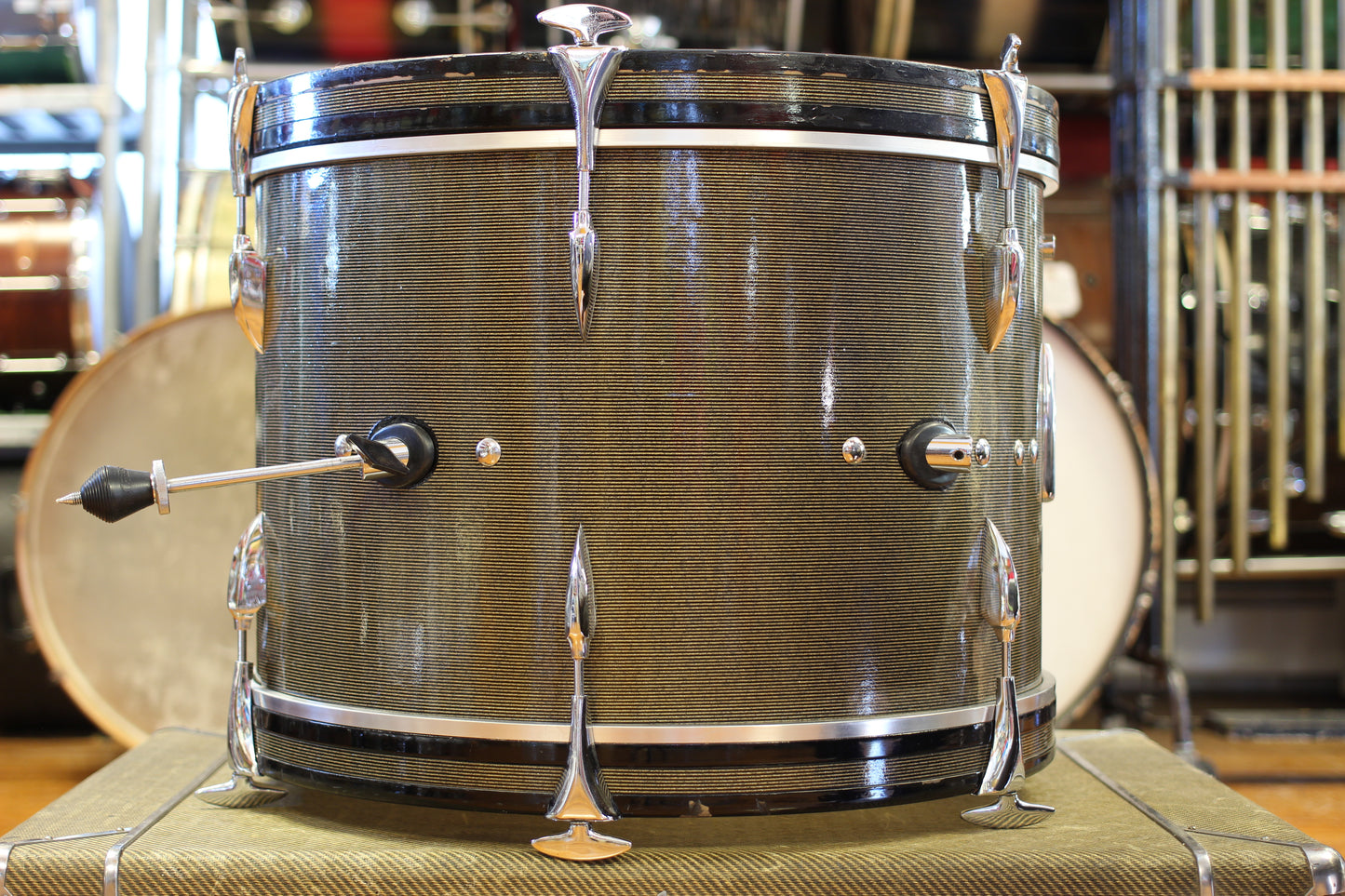 1960's Sonor Chicago Star Outfit in Black & Silver Striped Glitter 14x20 14x16 8x13