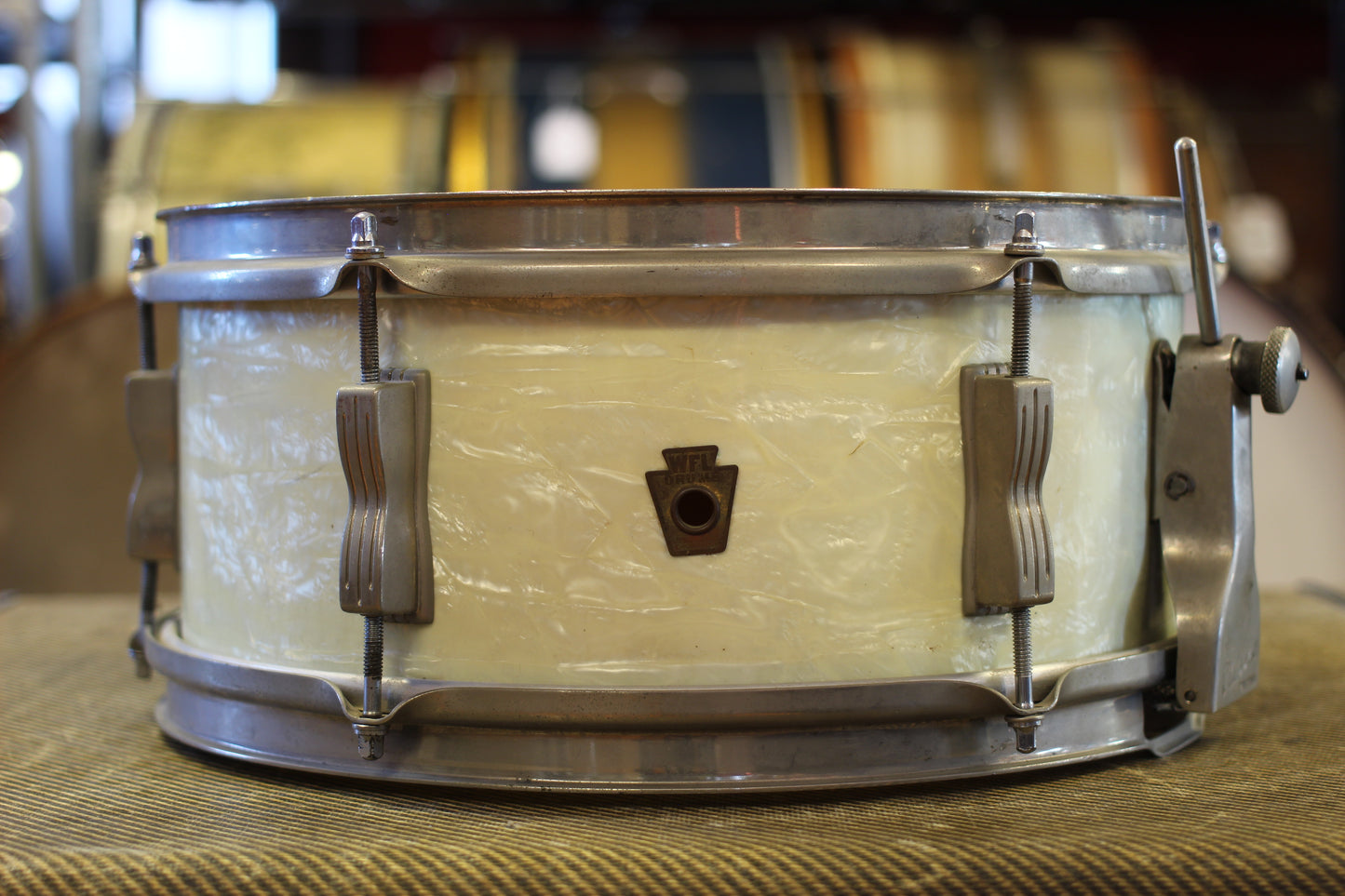 1950's WFL 'Porto-Pak' 5.5"x13" Snare Drum in White Marine Pearl