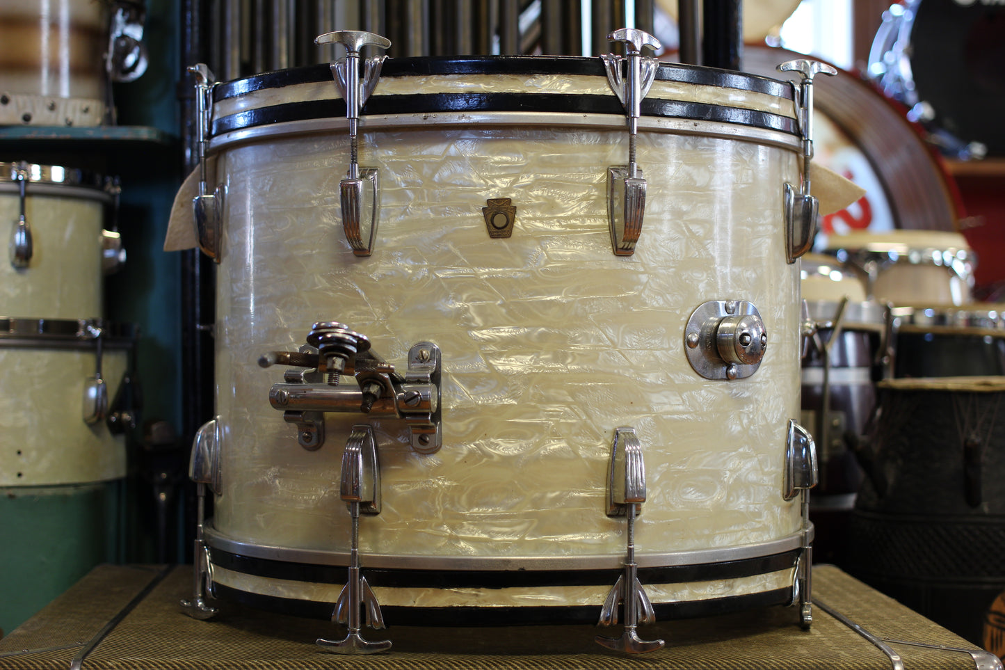 1964 Ludwig Downbeat in White Marine Pearl 14x20 14x14 8x12