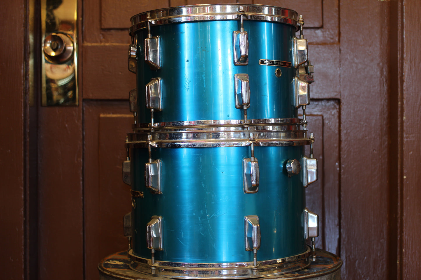 1980's Pearl Professional Wood-Fiberglass in Blue Flash 14x22 16x16 9x13 8x12