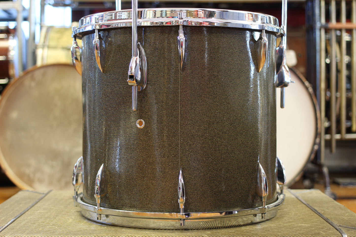 1960's Sonor Chicago Star Outfit in Black & Silver Striped Glitter 14x20 14x16 8x13
