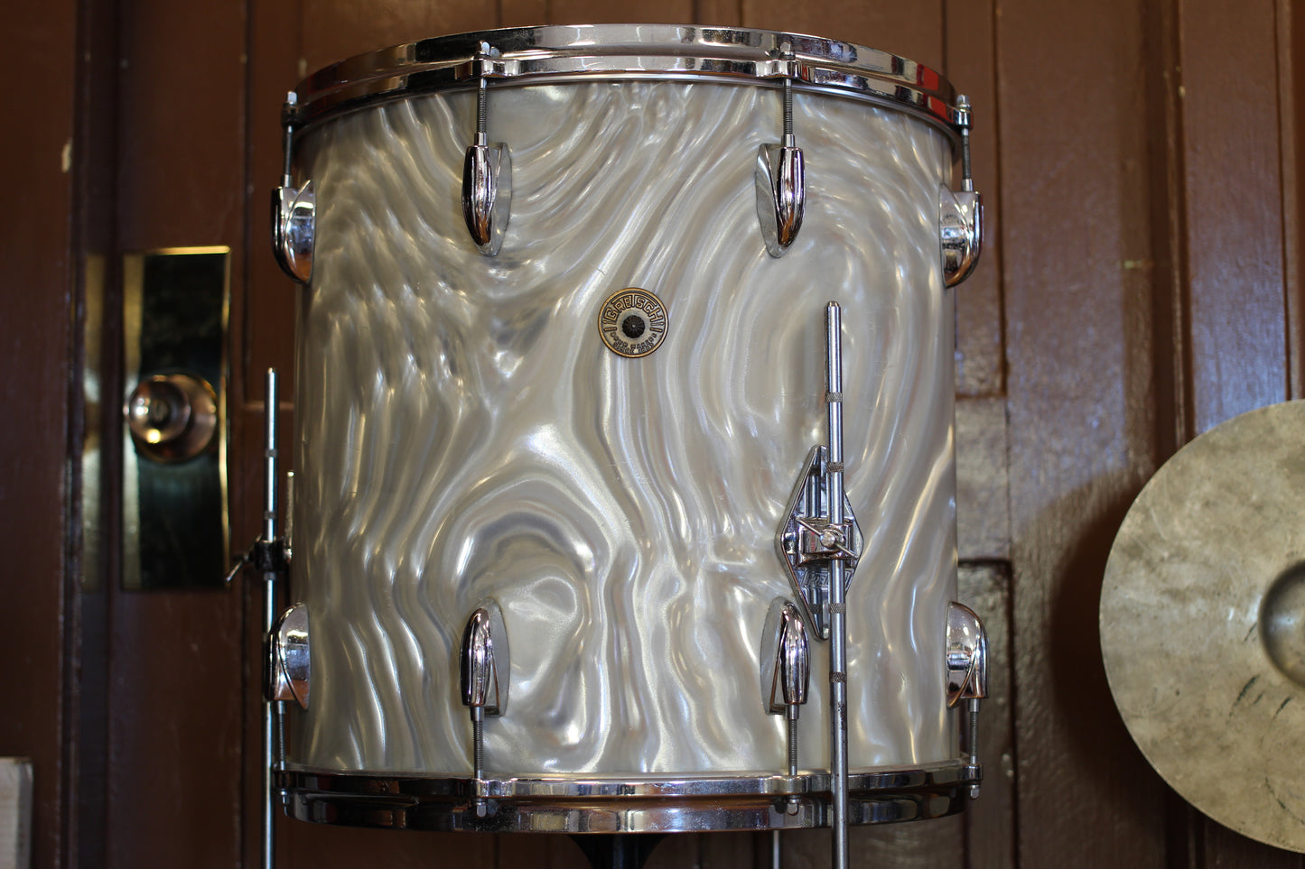 1960's Gretsch Bop Outfit in Silver Satin Flame 14x20 16x16 8x12 5.5x14