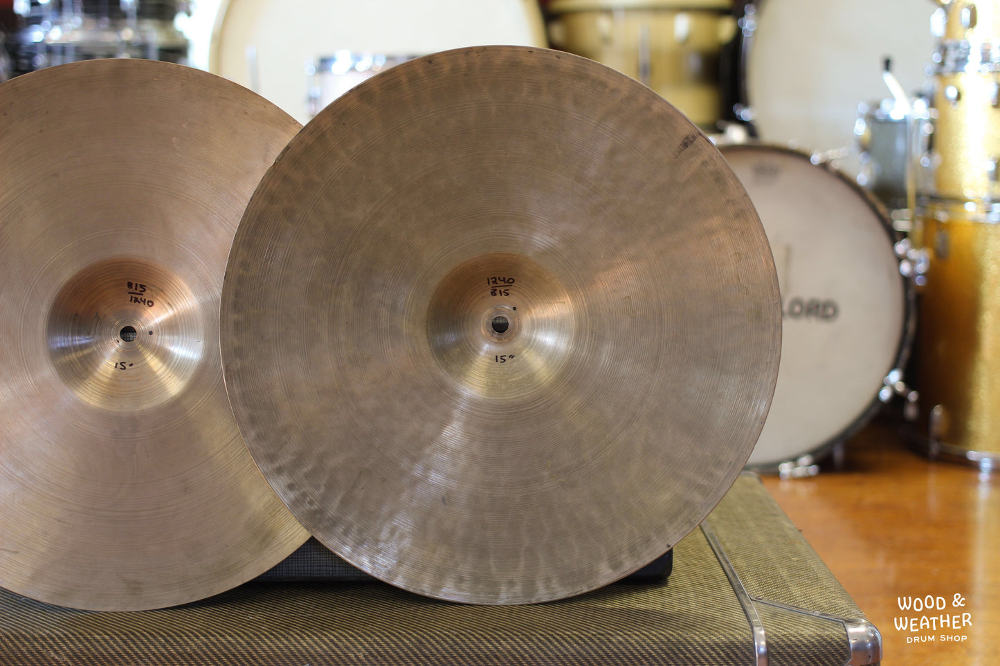 1946-53 A. Zildjian 15" "Trans Stamp" Hi-Hat Cymbals 815/1240g