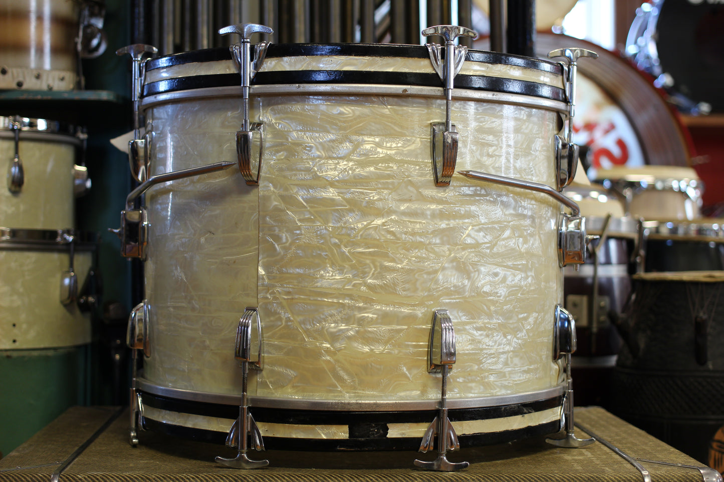 1964 Ludwig Downbeat in White Marine Pearl 14x20 14x14 8x12