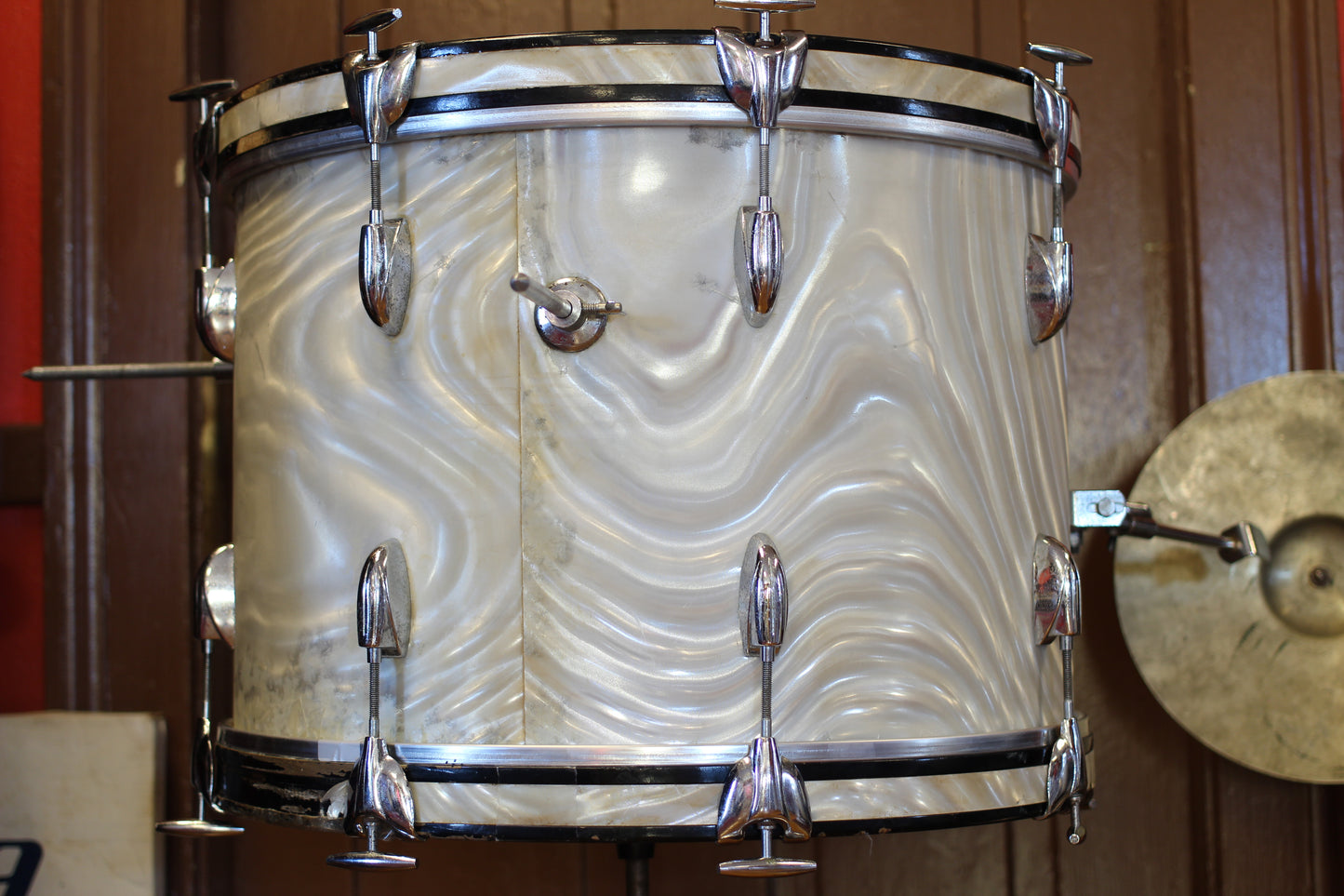 1960's Gretsch Bop Outfit in Silver Satin Flame 14x20 16x16 8x12 5.5x14