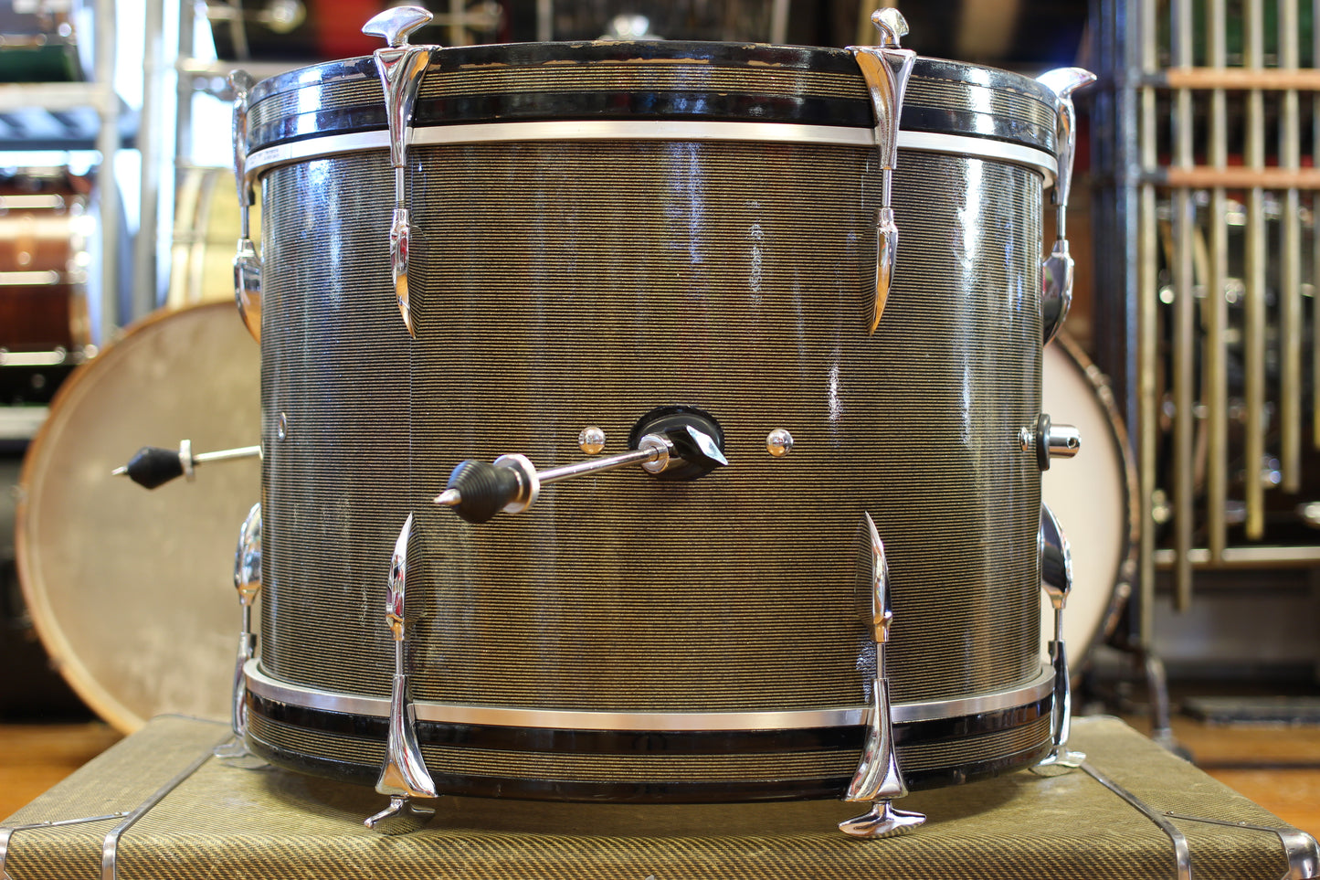 1960's Sonor Chicago Star Outfit in Black & Silver Striped Glitter 14x20 14x16 8x13