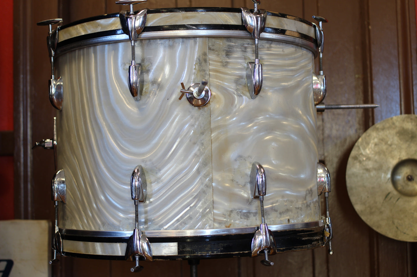 1960's Gretsch Bop Outfit in Silver Satin Flame 14x20 16x16 8x12 5.5x14