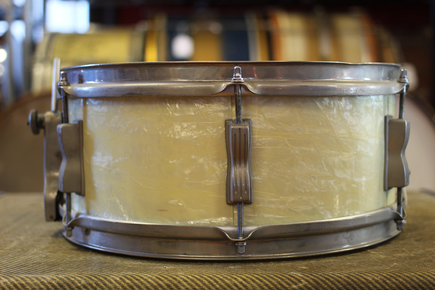 1950's WFL 'Porto-Pak' 5.5"x13" Snare Drum in White Marine Pearl
