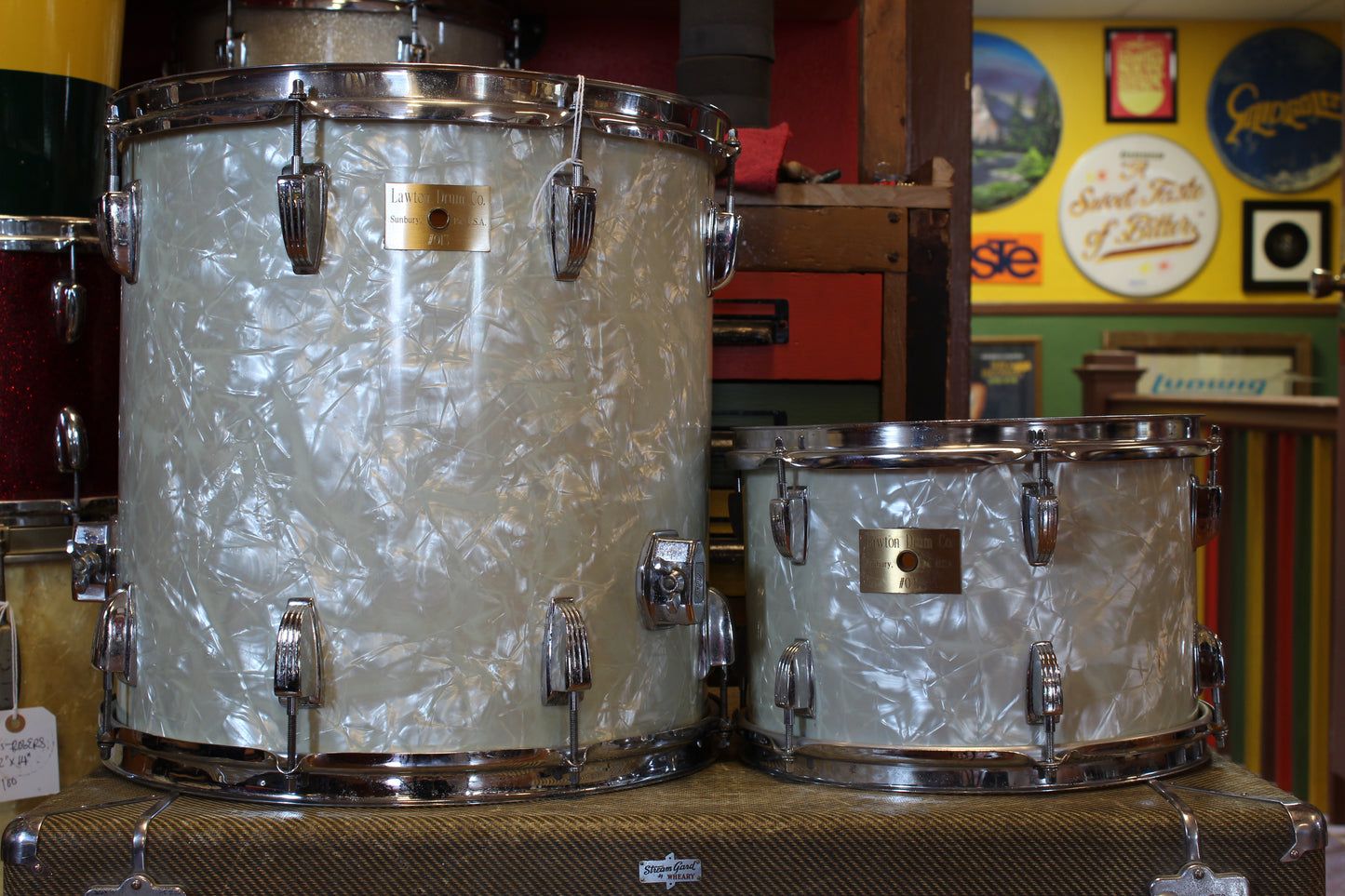 1990's Lawton Drum Co. 8x12 & 16x16 Tom/Floor Tom in White Marine Pearl