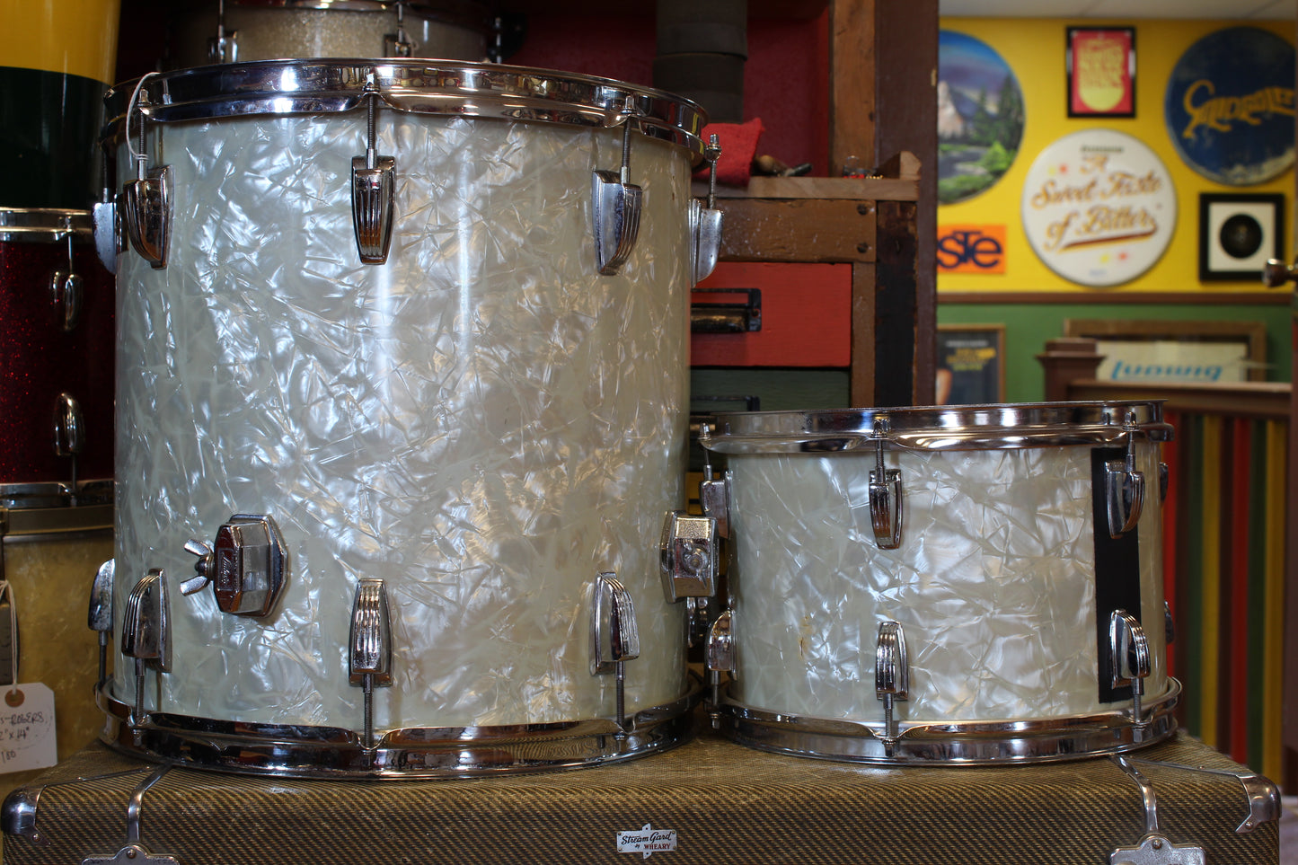 1990's Lawton Drum Co. 8x12 & 16x16 Tom/Floor Tom in White Marine Pearl