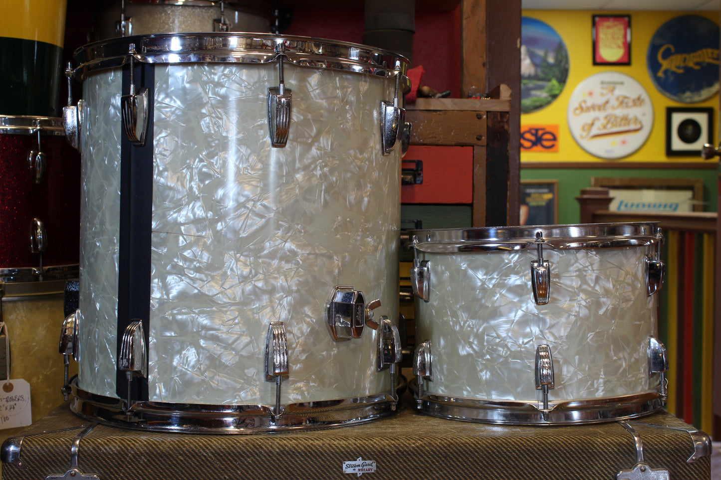 1990's Lawton Drum Co. 8x12 & 16x16 Tom/Floor Tom in White Marine Pearl
