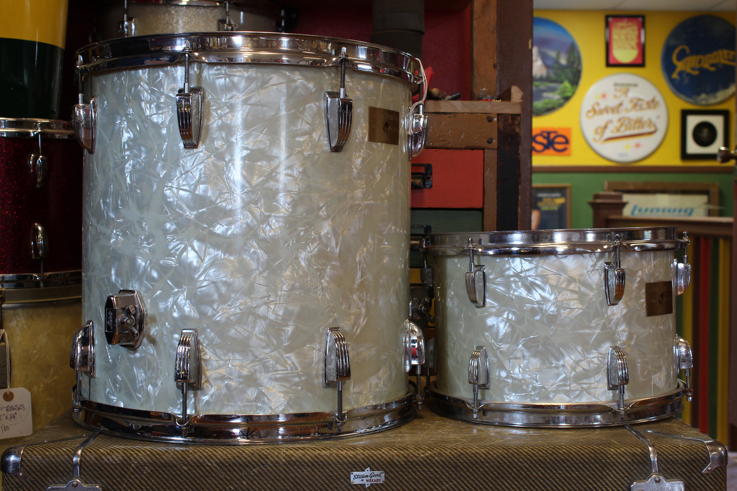 1990's Lawton Drum Co. 8x12 & 16x16 Tom/Floor Tom in White Marine Pearl