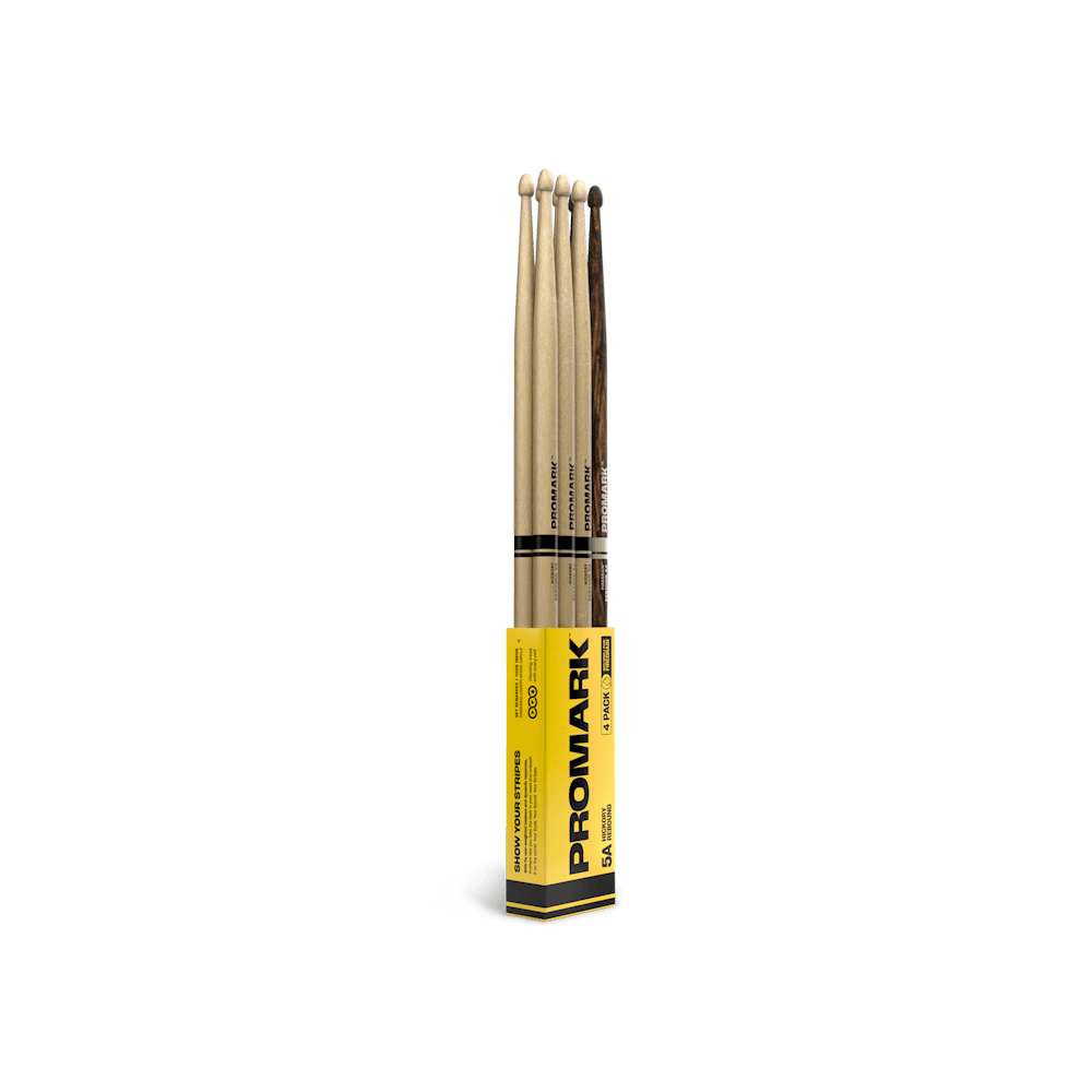ProMark Rebound 5A Hickory Drumstick, Acorn Wood Tip, FireGrain Bonus Four Pack