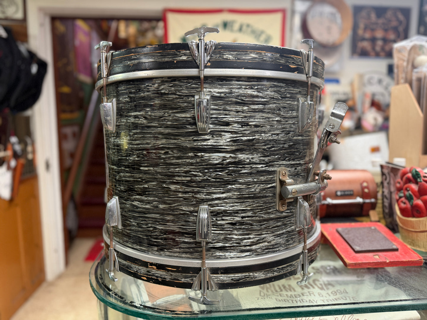 1959/60 Ludwig 14x20 Transition Badge Bass Drum in Black Oyster Pearl