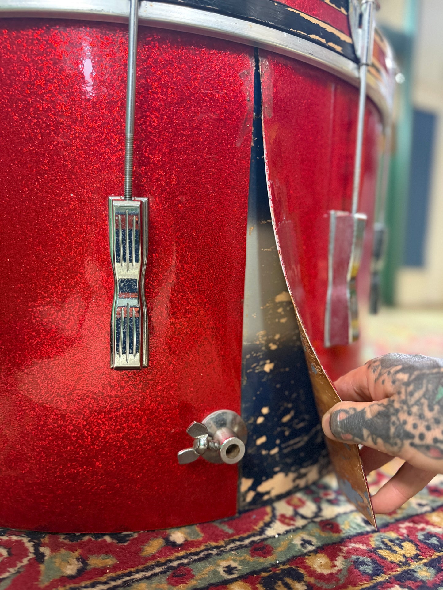 1960s Ludwig Club Date 14x22 Bass Drum Project in Red Sparkle / Duco