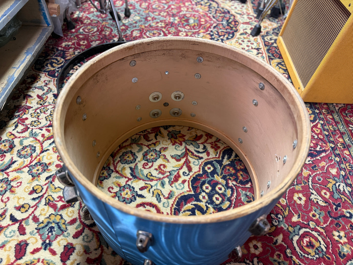 1960s Slingerland 14x20 Bass Drum Shell in Blue Satin Flame