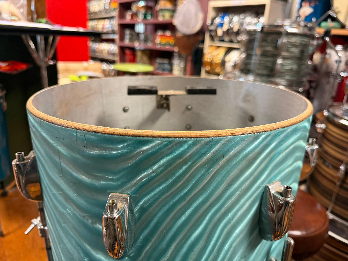1960s Gretsch 14x14 Floor Tom in Aqua Satin Flame