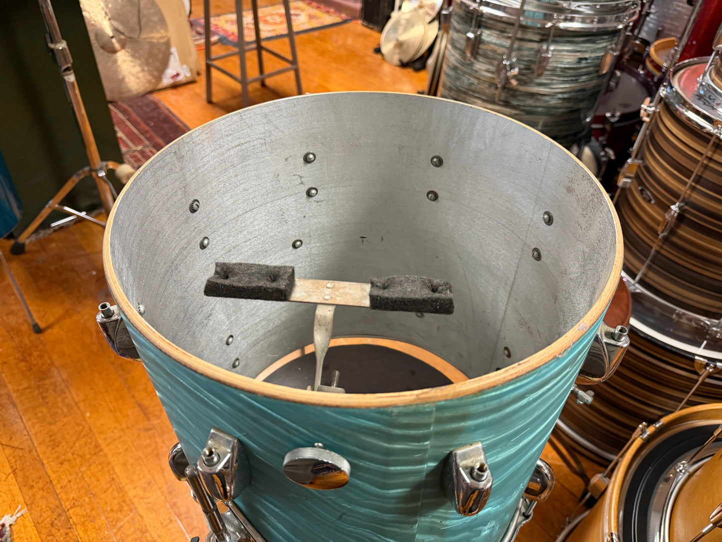1960s Gretsch 14x14 Floor Tom in Aqua Satin Flame