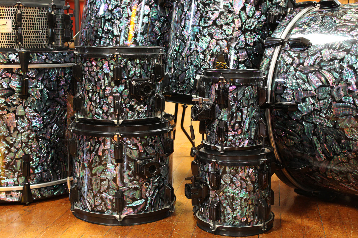 1990s Pearl Masters Mother of Pearl Drum Kit 18x24 16x20 16x18 16x16 12x14 11x13 10x12 8x10 8x8 8x6 6.5x14