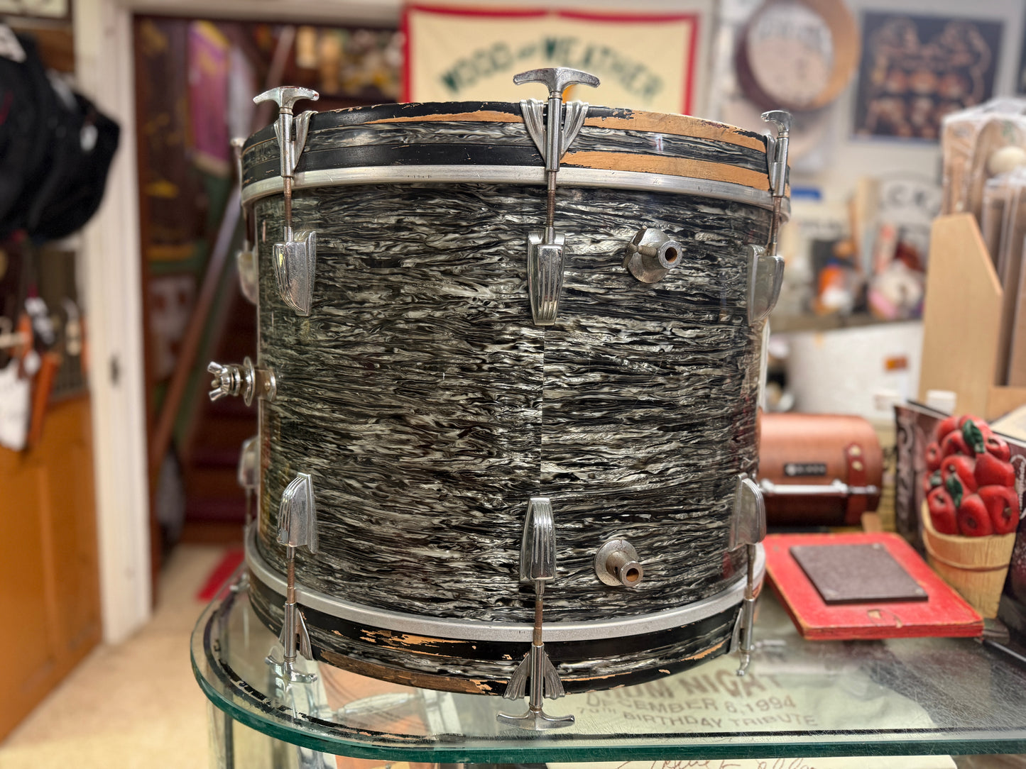 1959/60 Ludwig 14x20 Transition Badge Bass Drum in Black Oyster Pearl