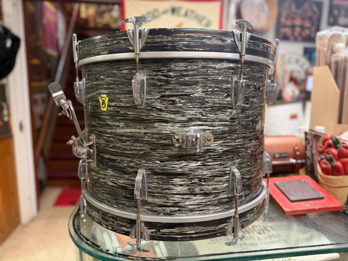 1959/60 Ludwig 14x20 Transition Badge Bass Drum in Black Oyster Pearl