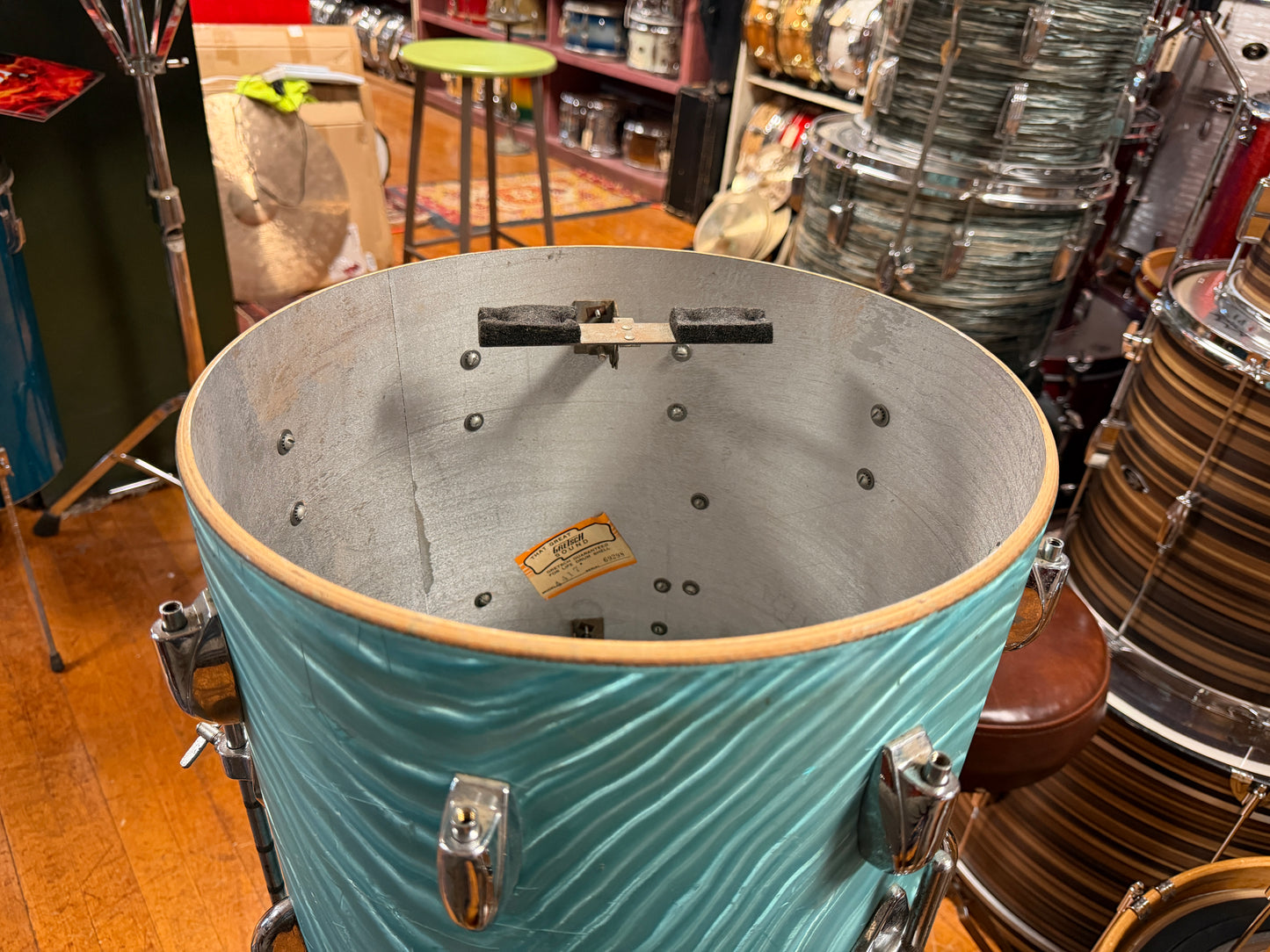 1960s Gretsch 14x14 Floor Tom in Aqua Satin Flame