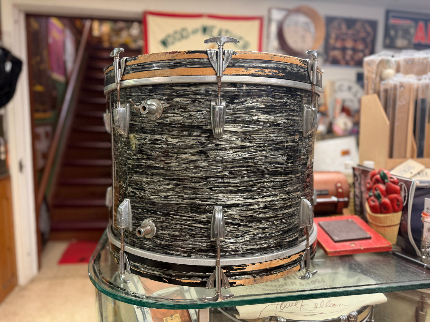 1959/60 Ludwig 14x20 Transition Badge Bass Drum in Black Oyster Pearl