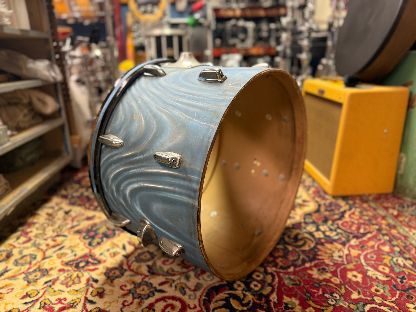 1960s Slingerland 14x20 Bass Drum Shell in Blue Satin Flame