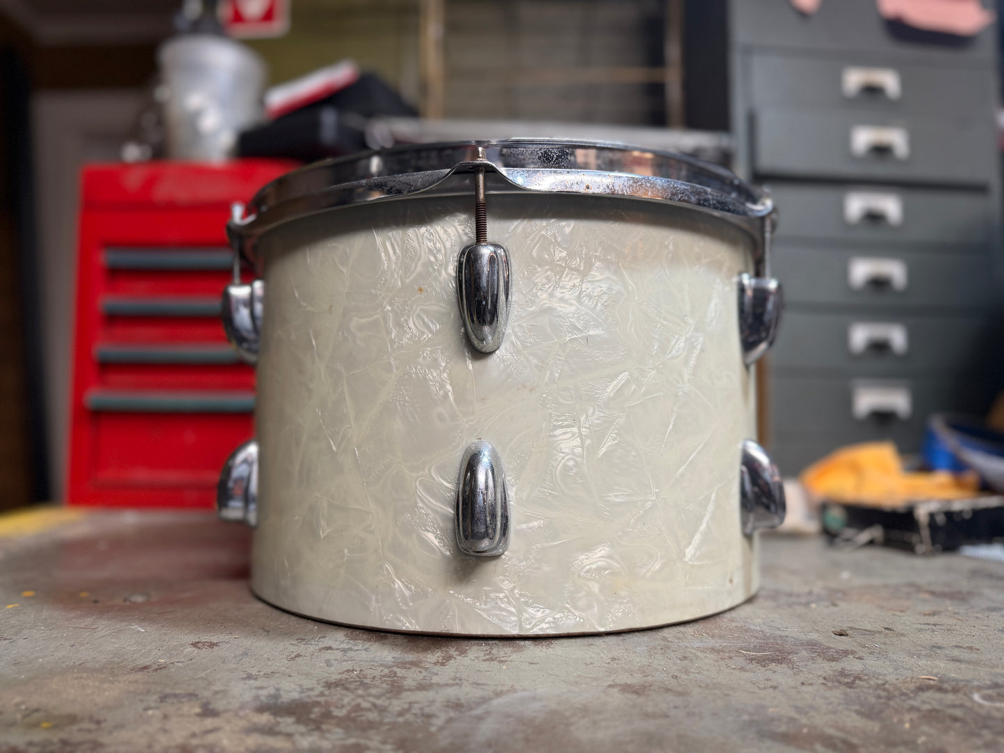 1950s Slingerland 8x12 Tom Tom Project in White Marine Pearl