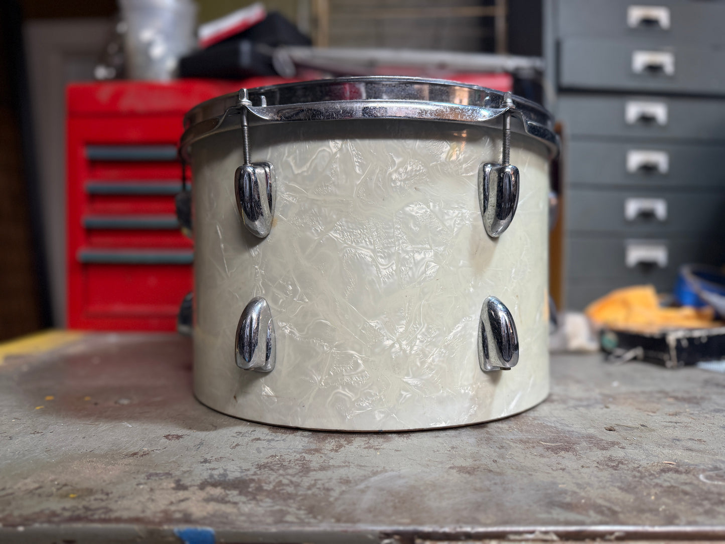 1950s Slingerland 8x12 Tom Tom Project in White Marine Pearl
