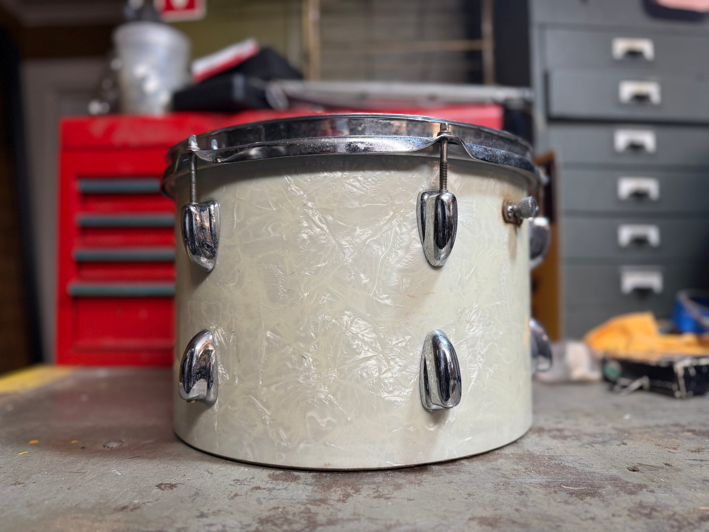 1950s Slingerland 8x12 Tom Tom Project in White Marine Pearl