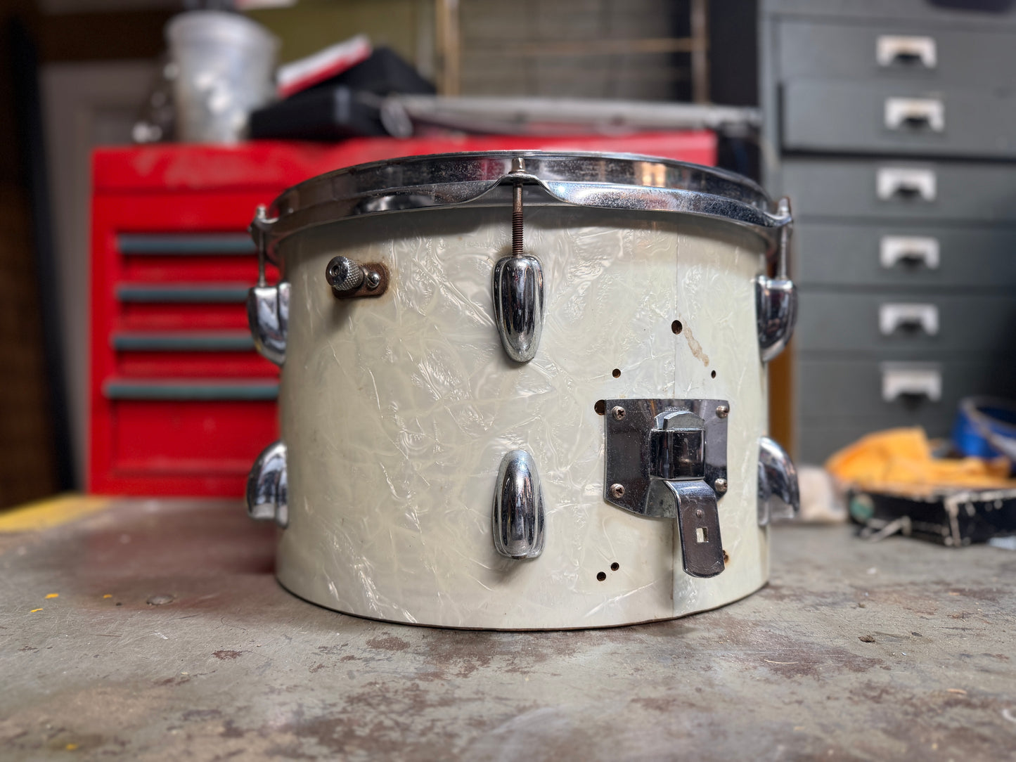1950s Slingerland 8x12 Tom Tom Project in White Marine Pearl