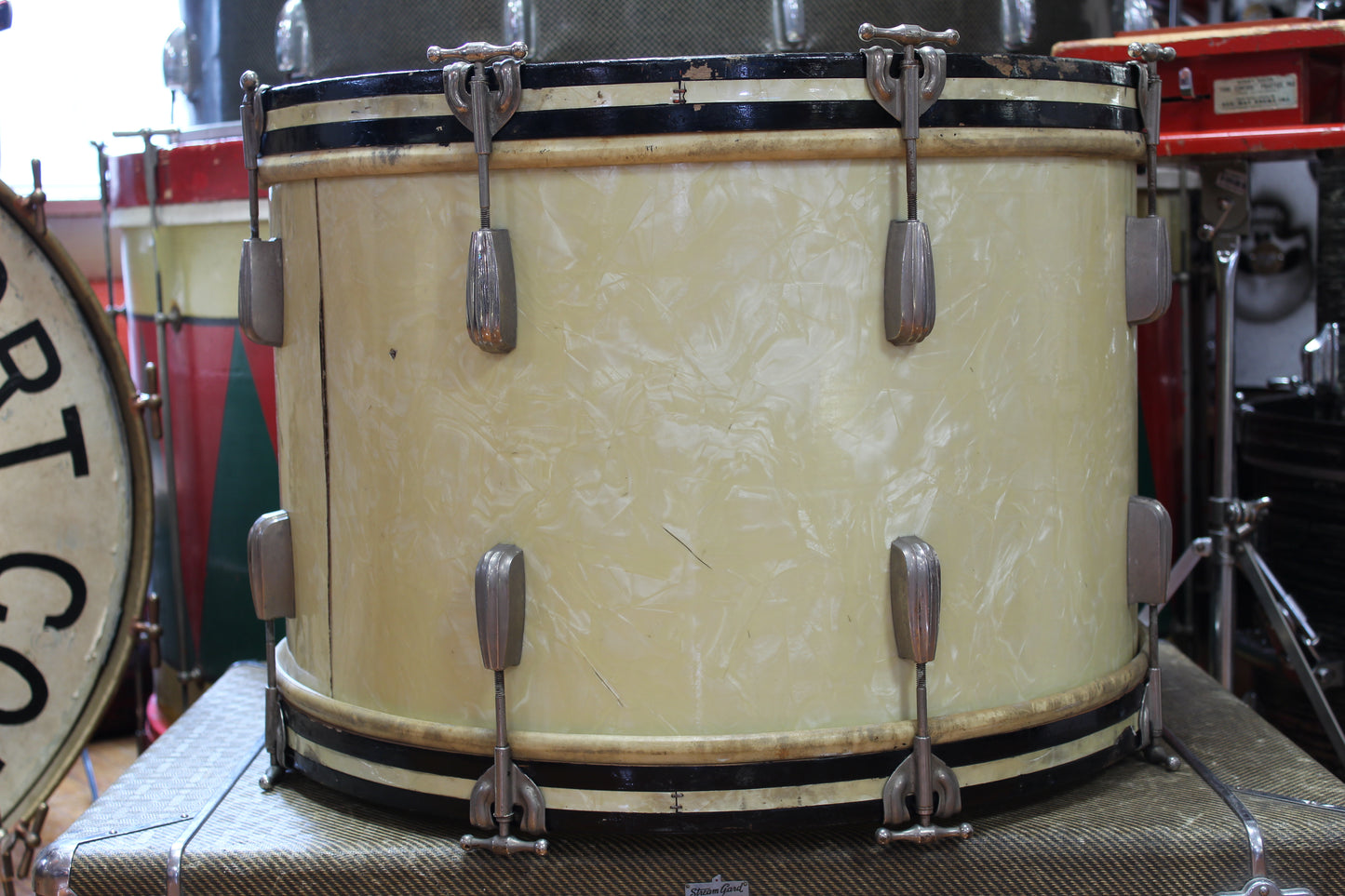 1950's Slingerland 14"x22" Bass Drum in White Marine Pearl