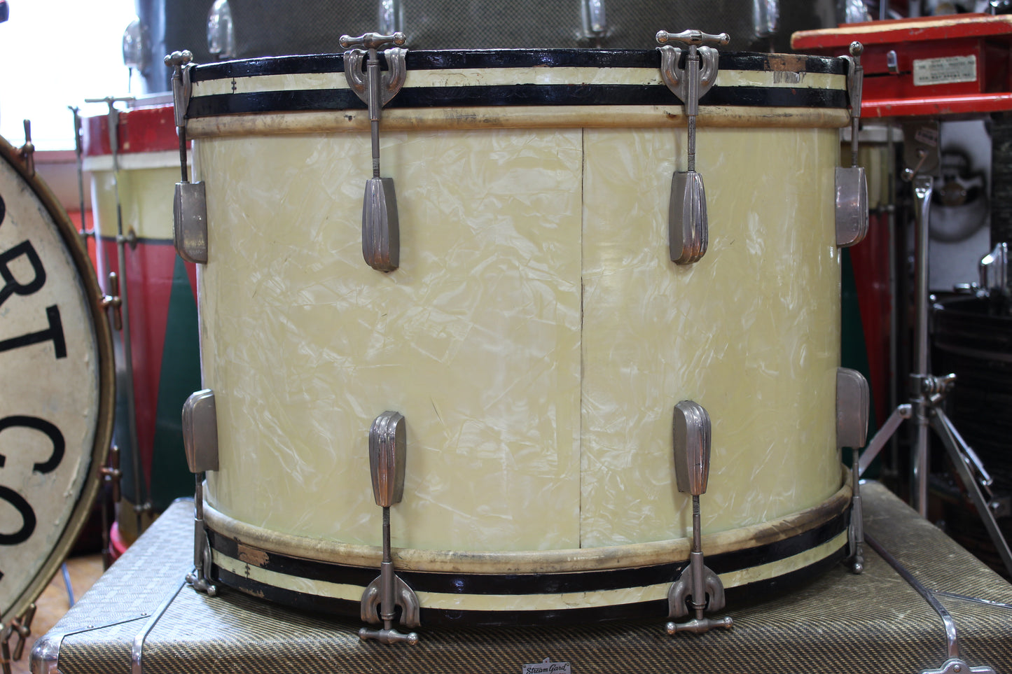 1950's Slingerland 14"x22" Bass Drum in White Marine Pearl