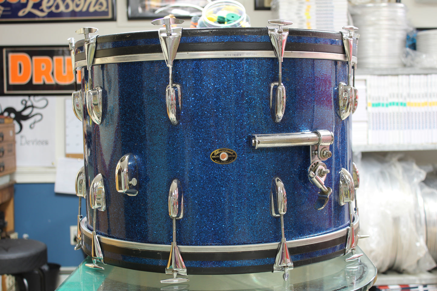 1960's Slingerland 14"x22" Bass Drum in Blue Sparkle