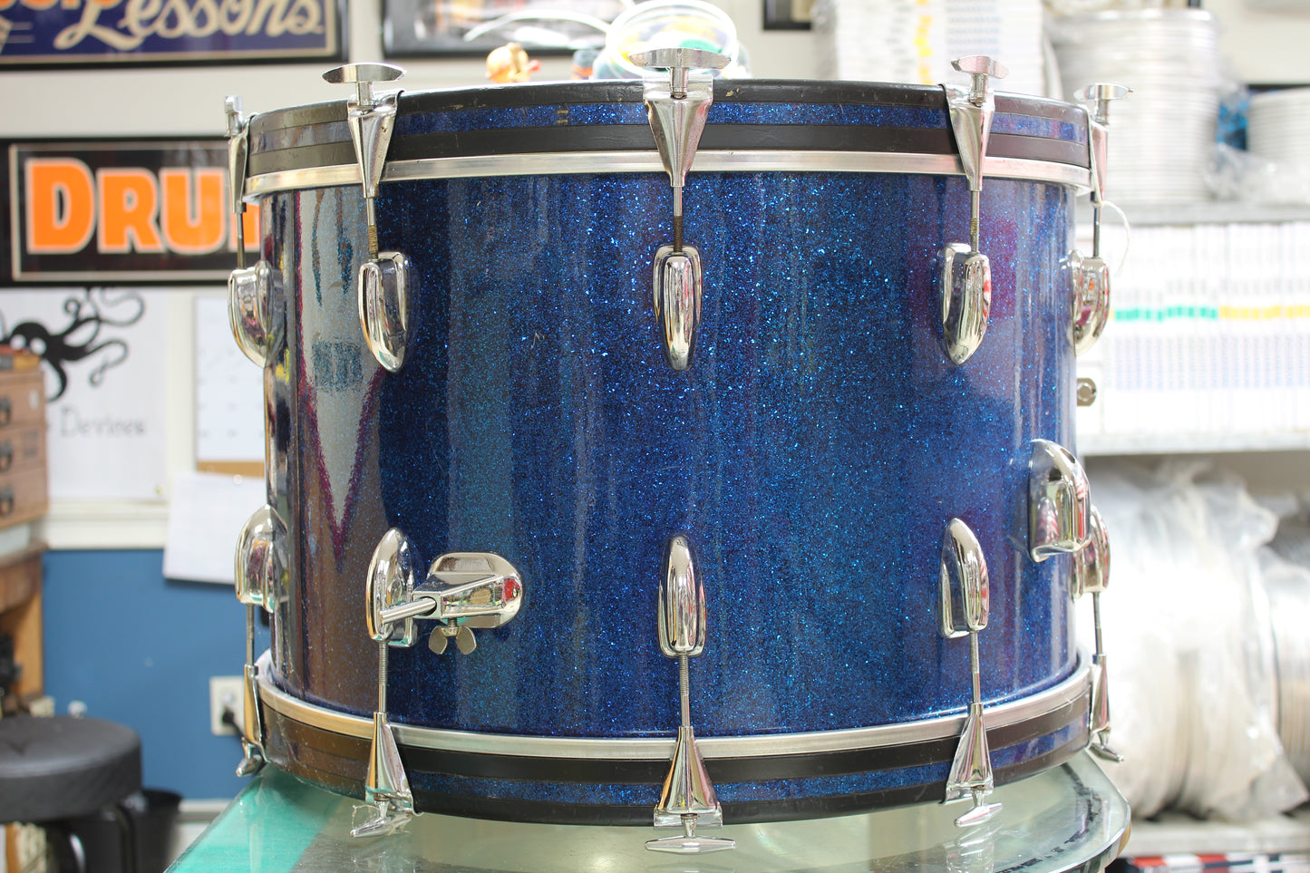 1960's Slingerland 14"x22" Bass Drum in Blue Sparkle