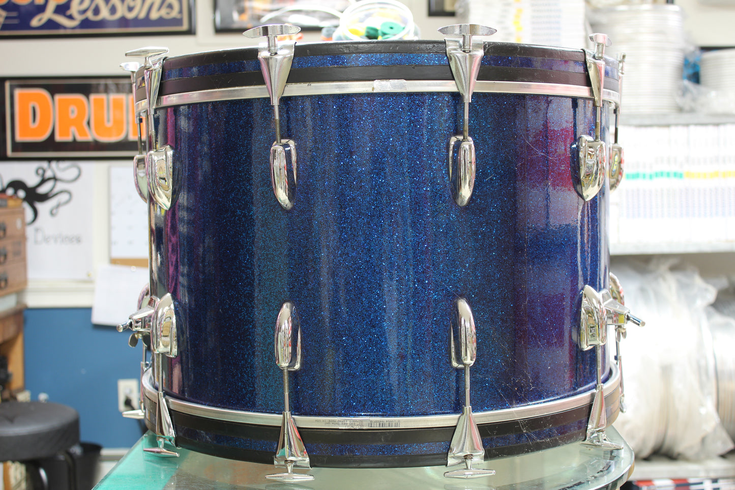 1960's Slingerland 14"x22" Bass Drum in Blue Sparkle