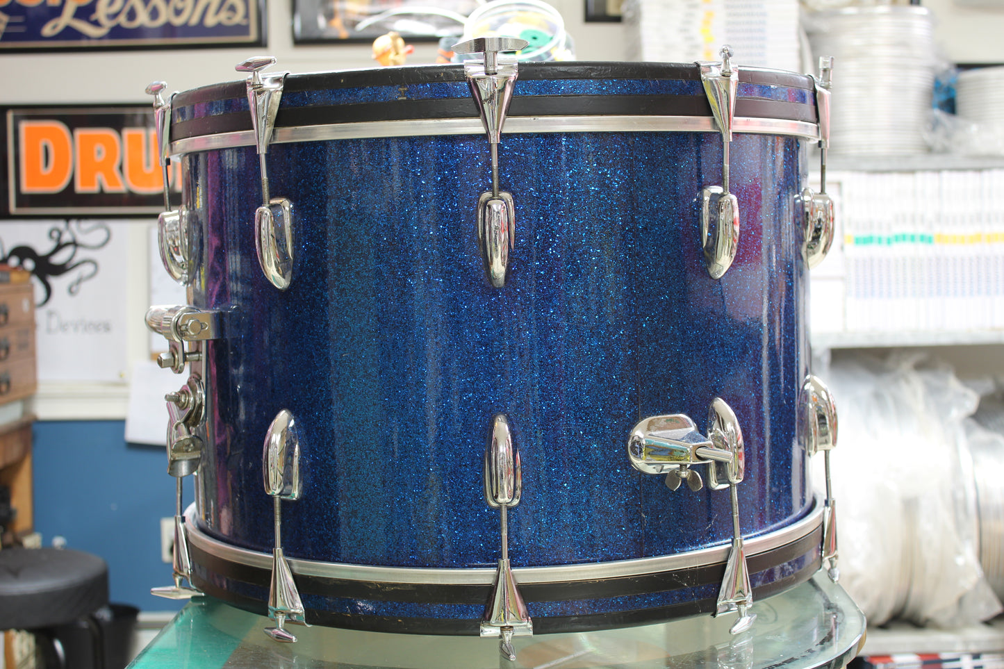 1960's Slingerland 14"x22" Bass Drum in Blue Sparkle