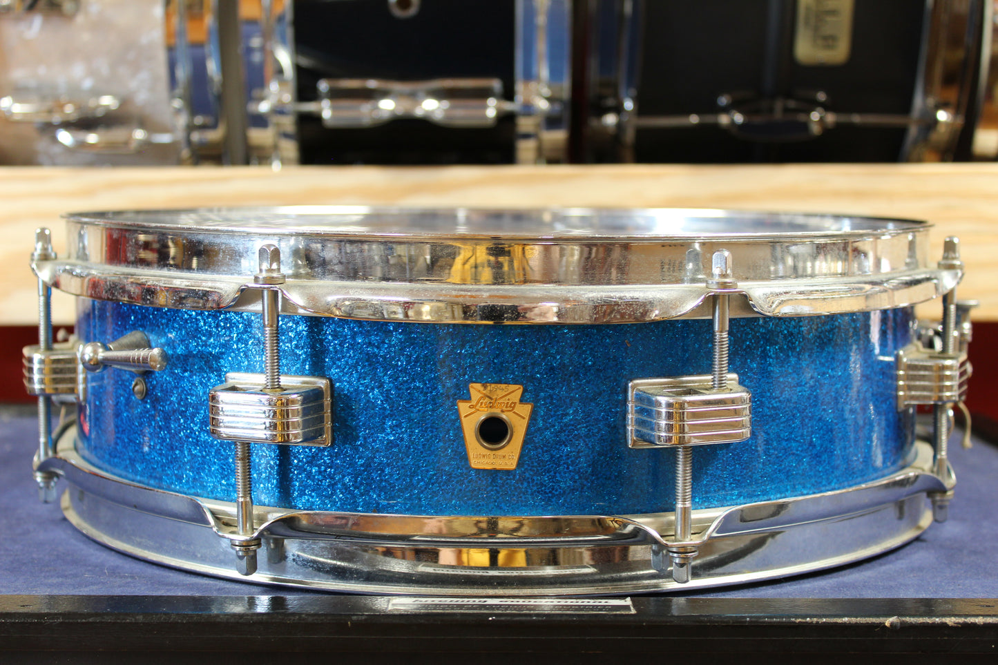 1960s Ludwig 4x14 Downbeat Snare Drum in Sparkling Blue Pearl