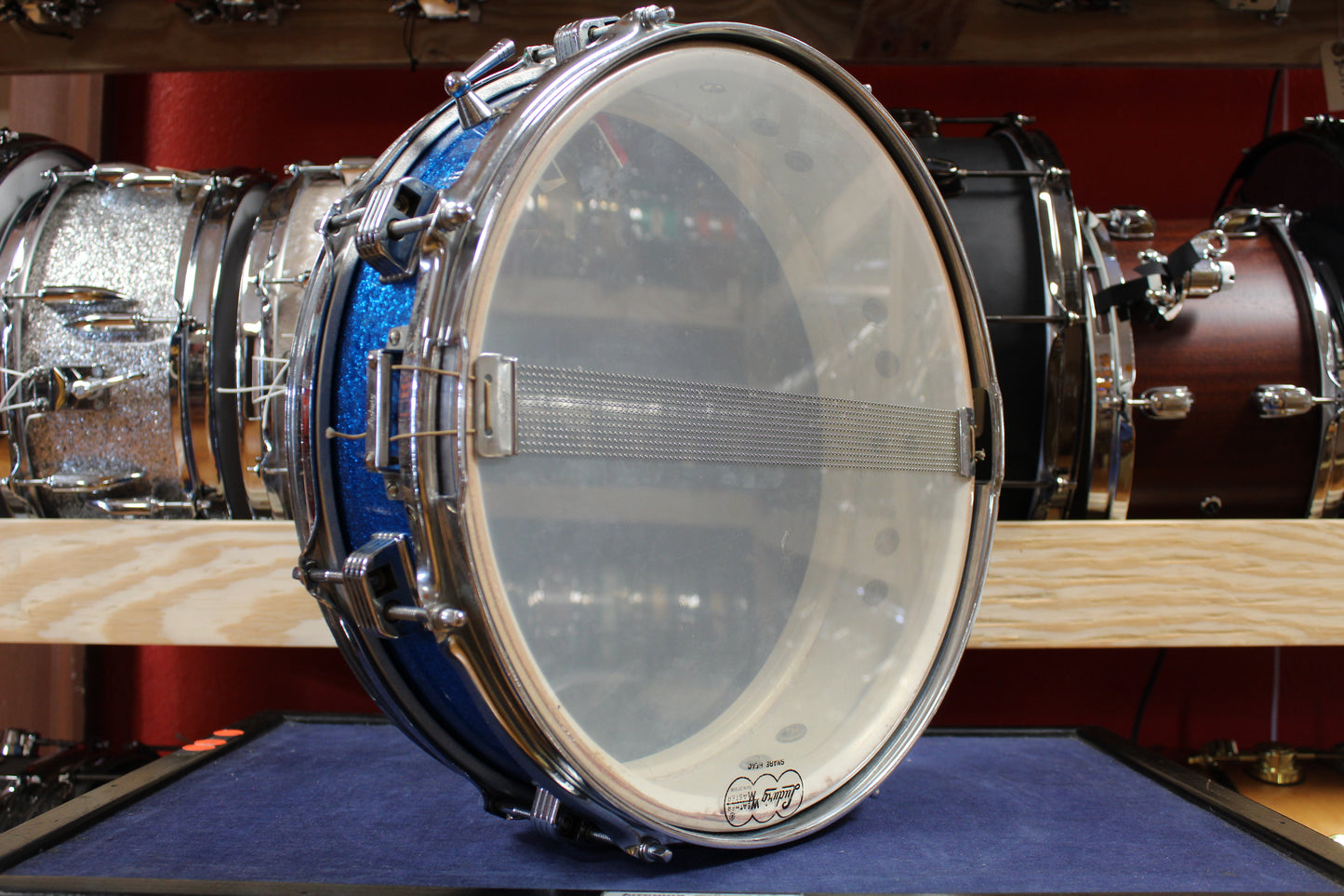 1960s Ludwig 4x14 Downbeat Snare Drum in Sparkling Blue Pearl