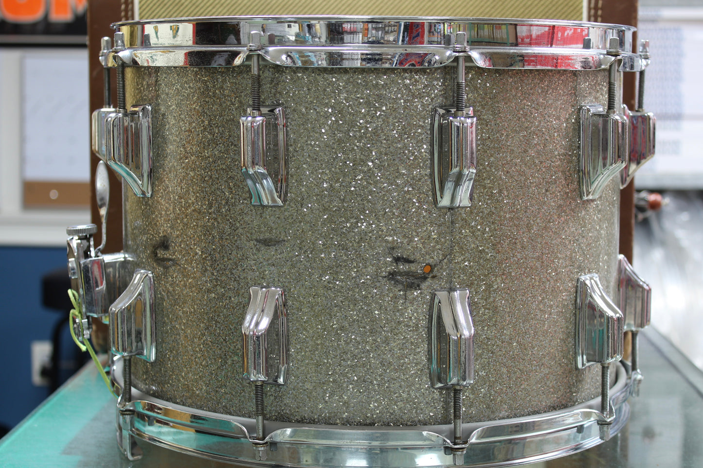 1960's Rogers Dynasonic 9"x14" Snare Drum in Silver Sparkle